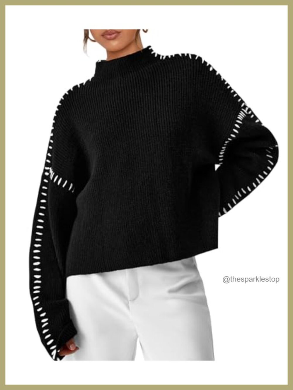 Women's Chunky Knit Oversized Pullover Sweater Mock Neck Drop Shoulder